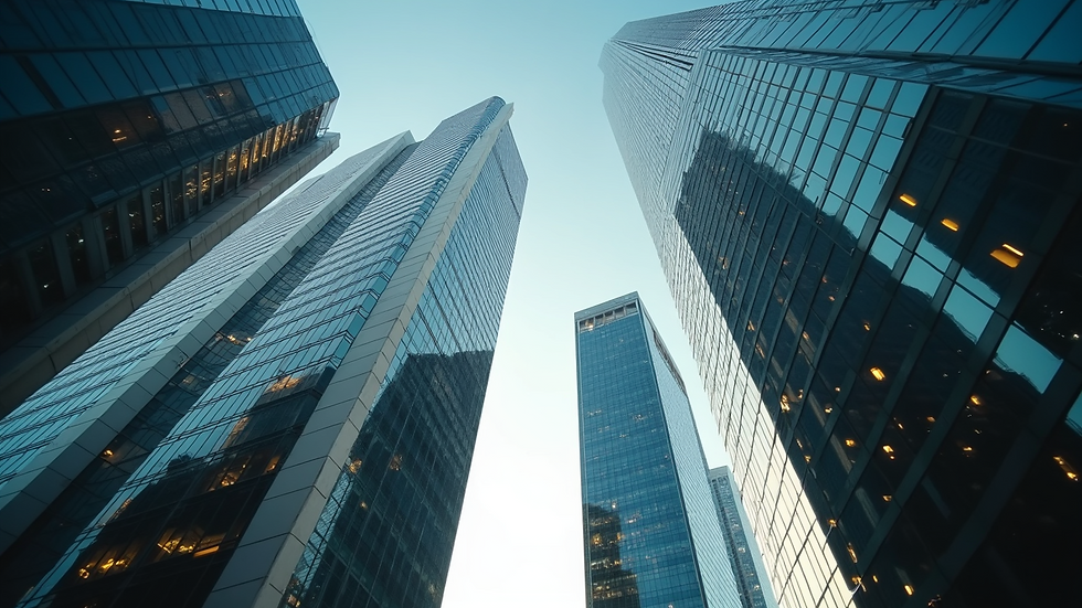 Eye-level view of a financial center in Dubai