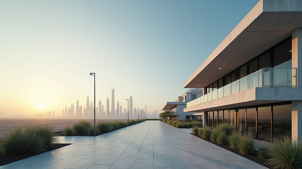 Wide angle view of a modern urban landscape in Dubai