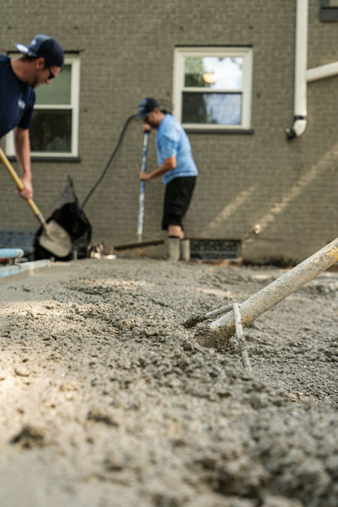Viking concrete workers pouring concrete
