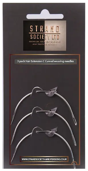 C curved hair extension weaving/threading needle, pack of 3 c curved needles, UK supplier to the professionals  