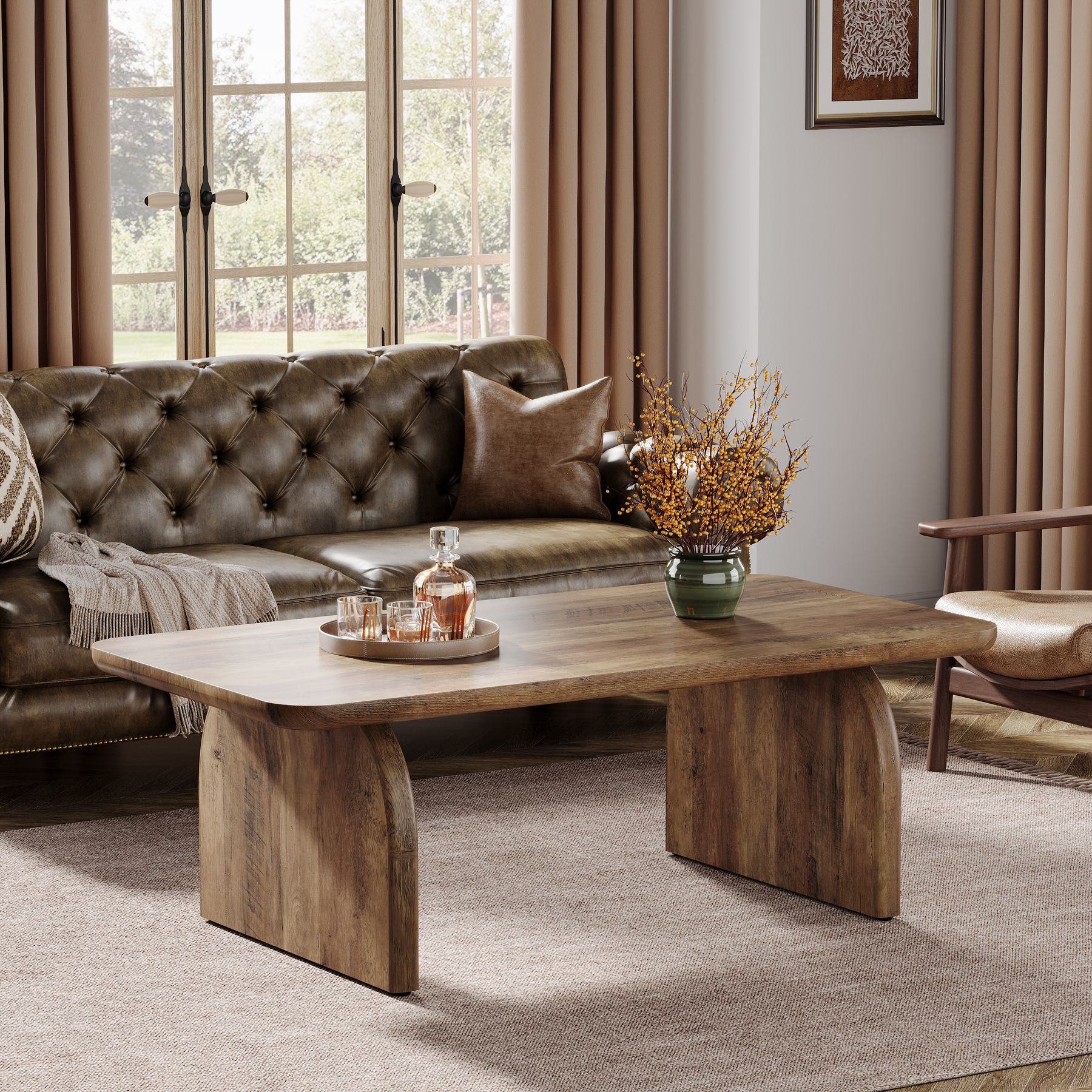 Tribesigns Farmhouse Rectangular Coffee Table, 47.24-Inch Engineered Wood Center