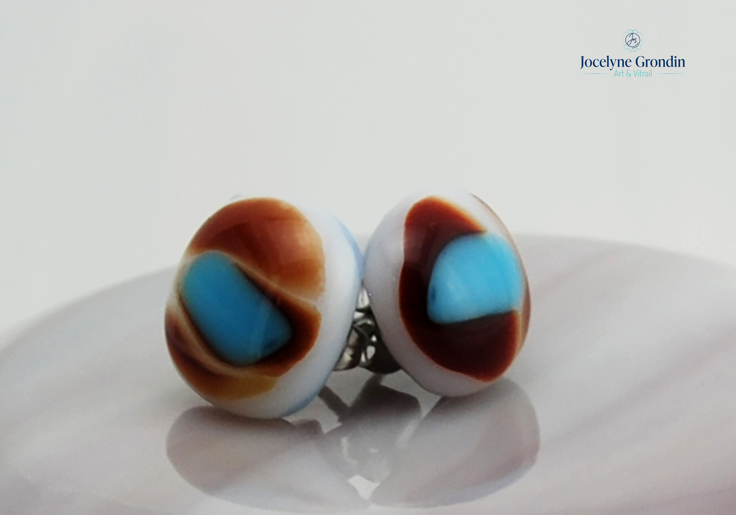 Boucles d oreilles marron et turquoise No 1372