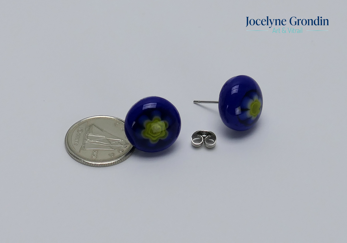 Boucles d oreilles bleu fleur jaune no 1943