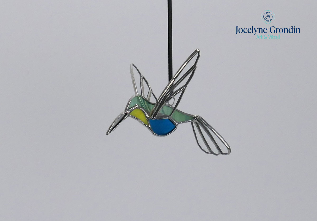 Colibri vitrail vert jaune et bleu No 2150