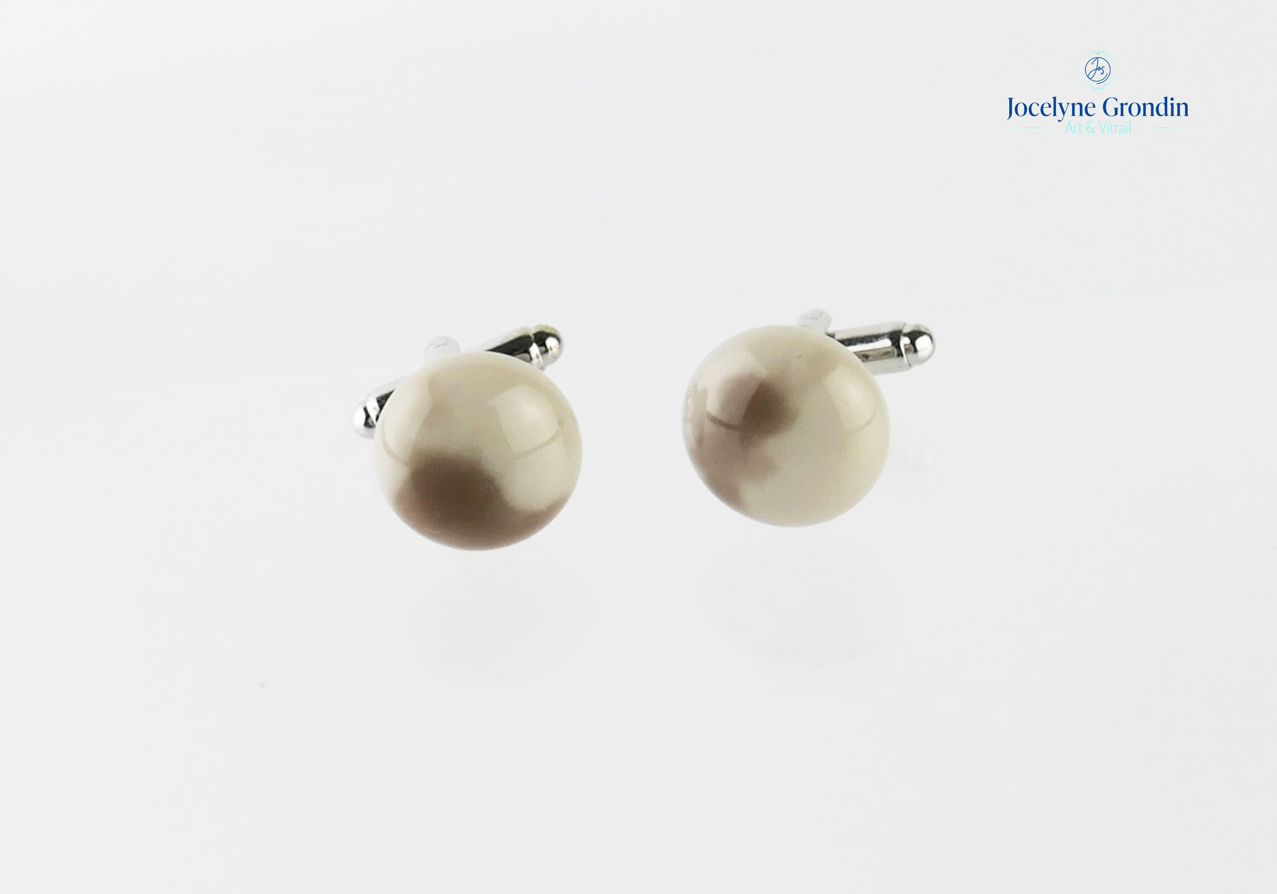 Boutons de manchette beige et marron No 1393