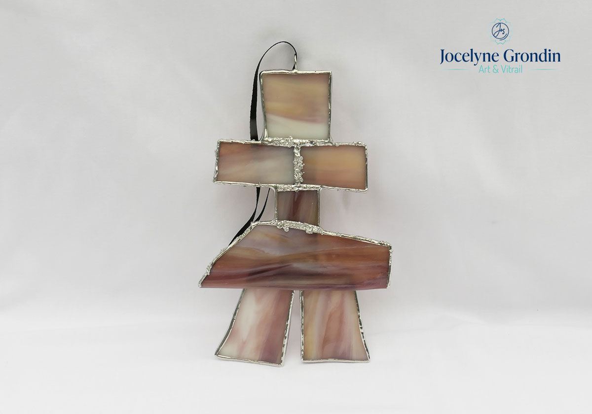 Inukshuk en vitrail ambre et mauve No 1959