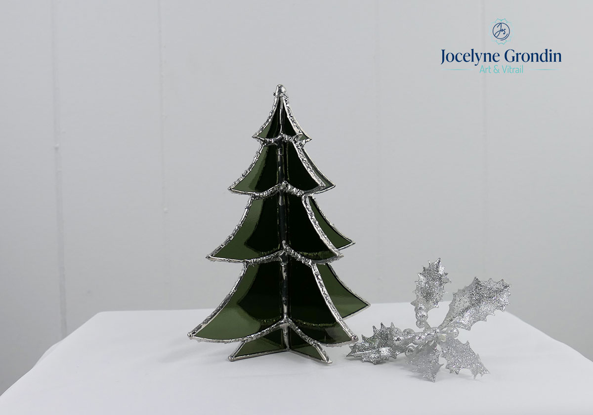 Sapin de Noël vert forêt en vitrail no 1891