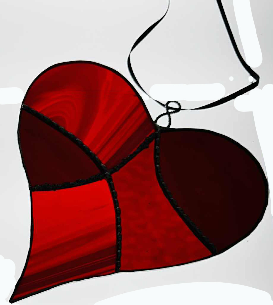 Coeur rouge attrape-soleil en vitrail No 2164