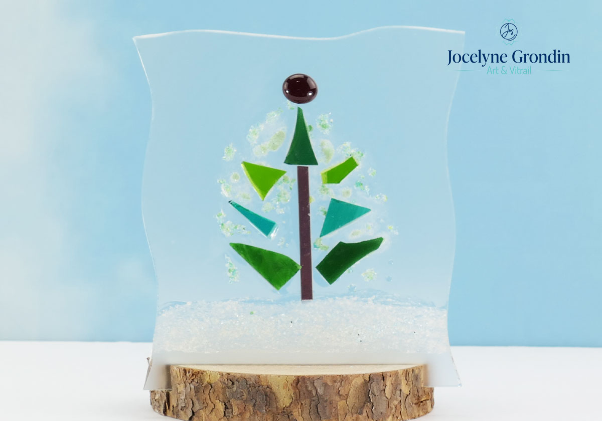 Bougeoir sapin mosaïque de verre no 1710