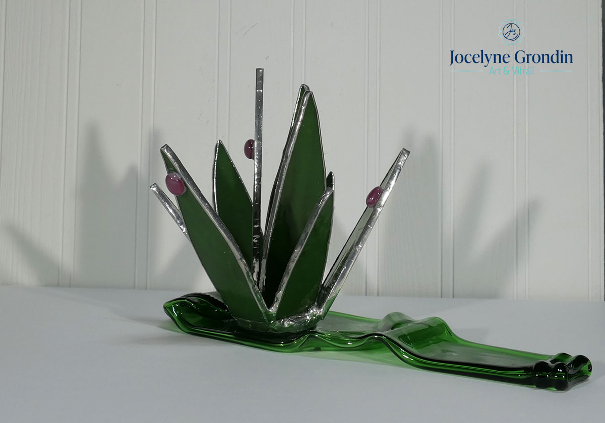 Grande succulente verte en vitrail No 1841