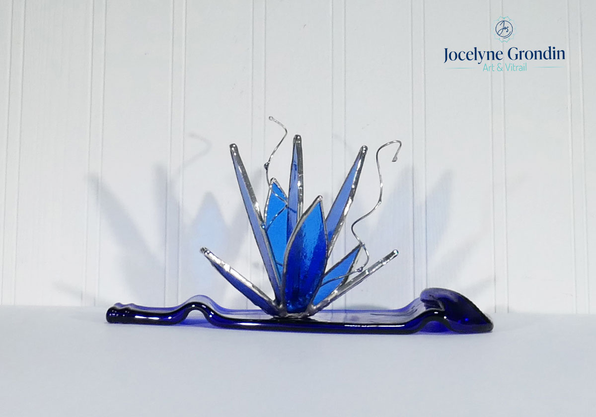 Succulente bleue en vitrail No 1982