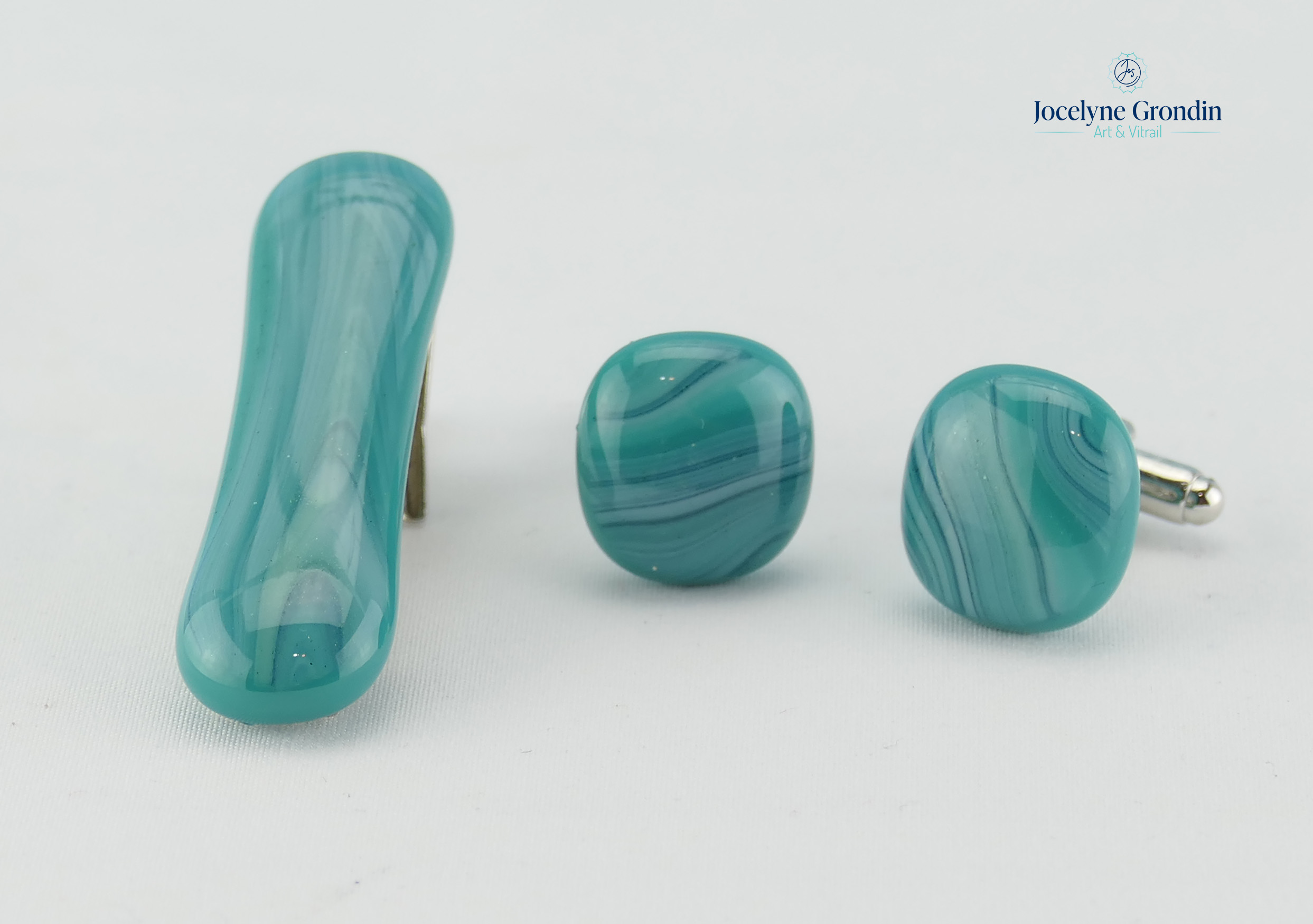 Ensemble épingle & boutons turquoise No 1509