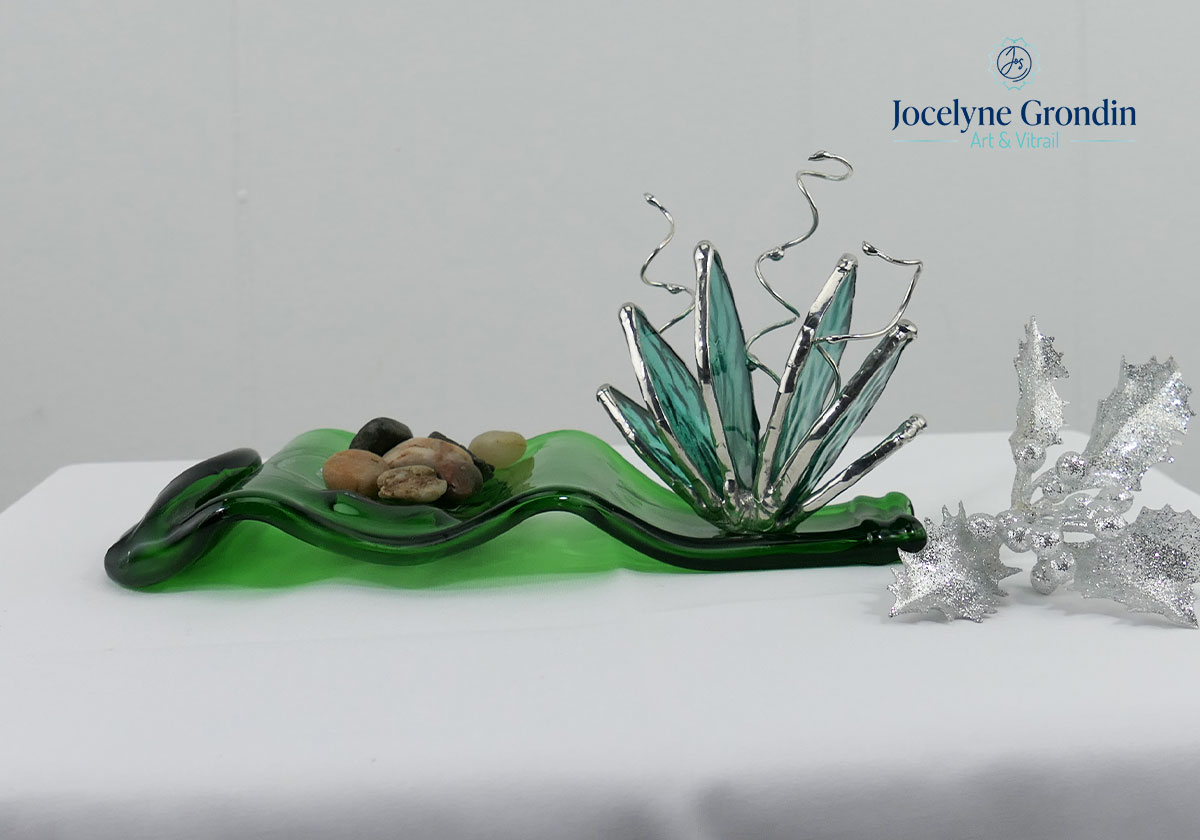 Succulente turquoise en vitrail No 1986