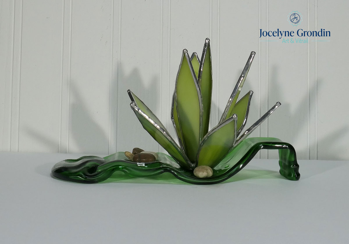 Succulente verte lime en vitrail No 1886