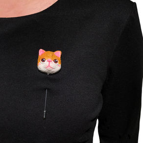 Orange Cat Polymer Clay Brooch