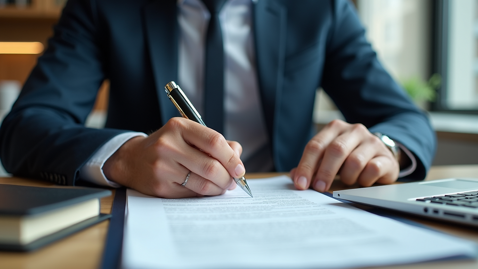 Close-up view of a business owner reviewing insurance documents