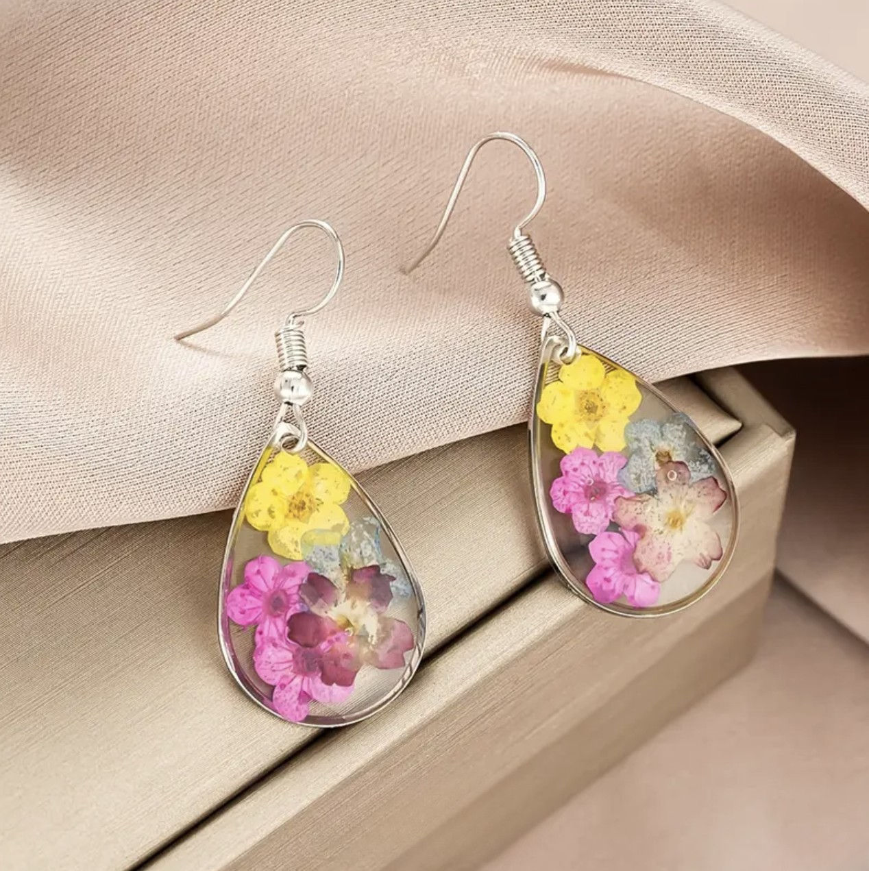 Colourful Dried Flower Drop Earrings