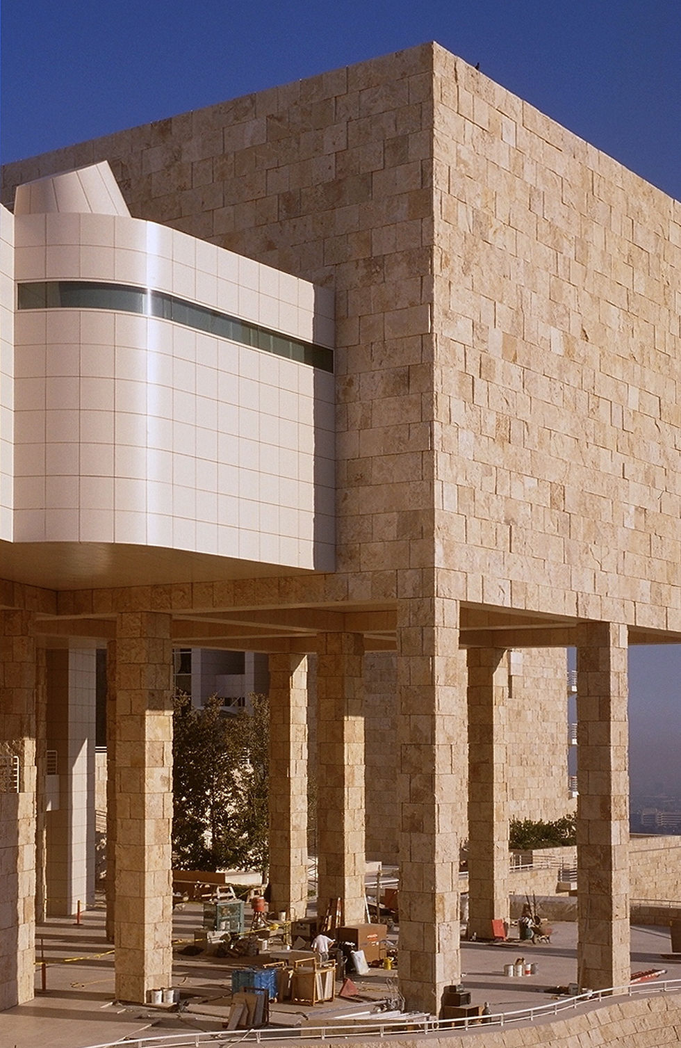 1997 pic of the Exhibitons Pavilion and outdoor cafe before the Getty Museum's opening. Photo from the Reed College Archives.