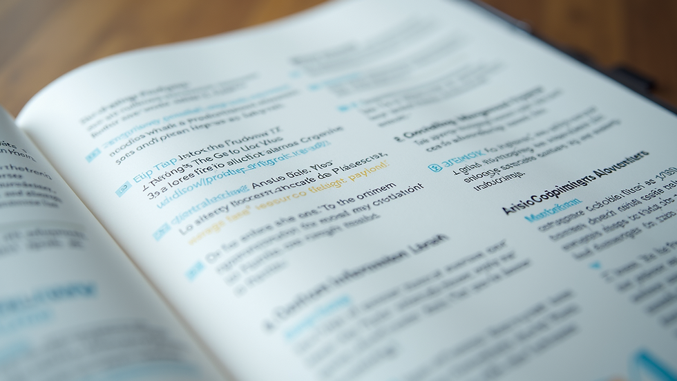 Close-up of a printed reference guide with highlighted sections