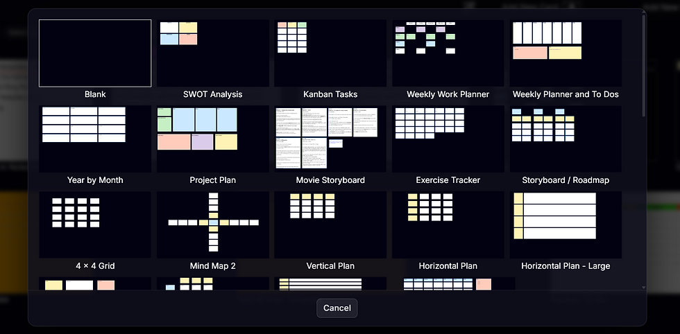 Canvas templates in NoteDex to Help with Mind Mapping