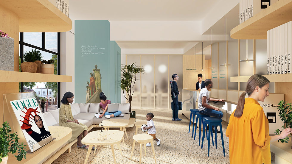 Eco-conscious 3D interior render with biophilic design elements, recycled textures and passive daylight – sustainable CGI by KreatiViz UK