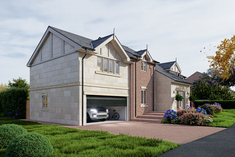 Photorealistic 3D rendering of an exterior luxurious new residential development created for NGP Developments to sell this property off-market located in the small village of Hawarden, located in North Wales.