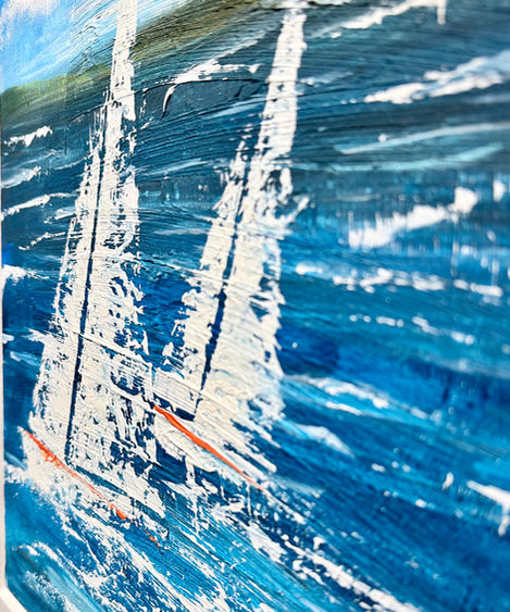 seascape acrylic on canvas. palette knife. yachts sailing on the sea.