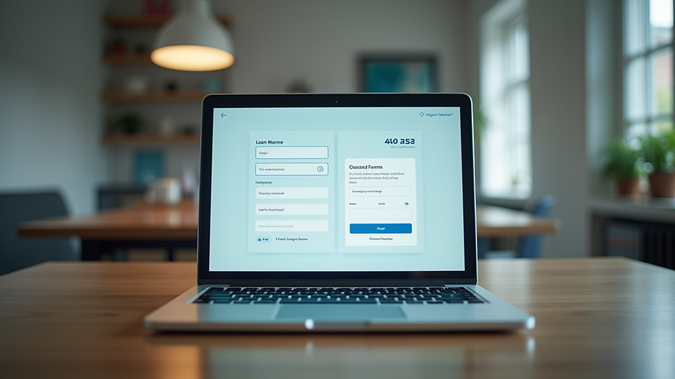 Eye-level view of a laptop screen showing an online loan application form