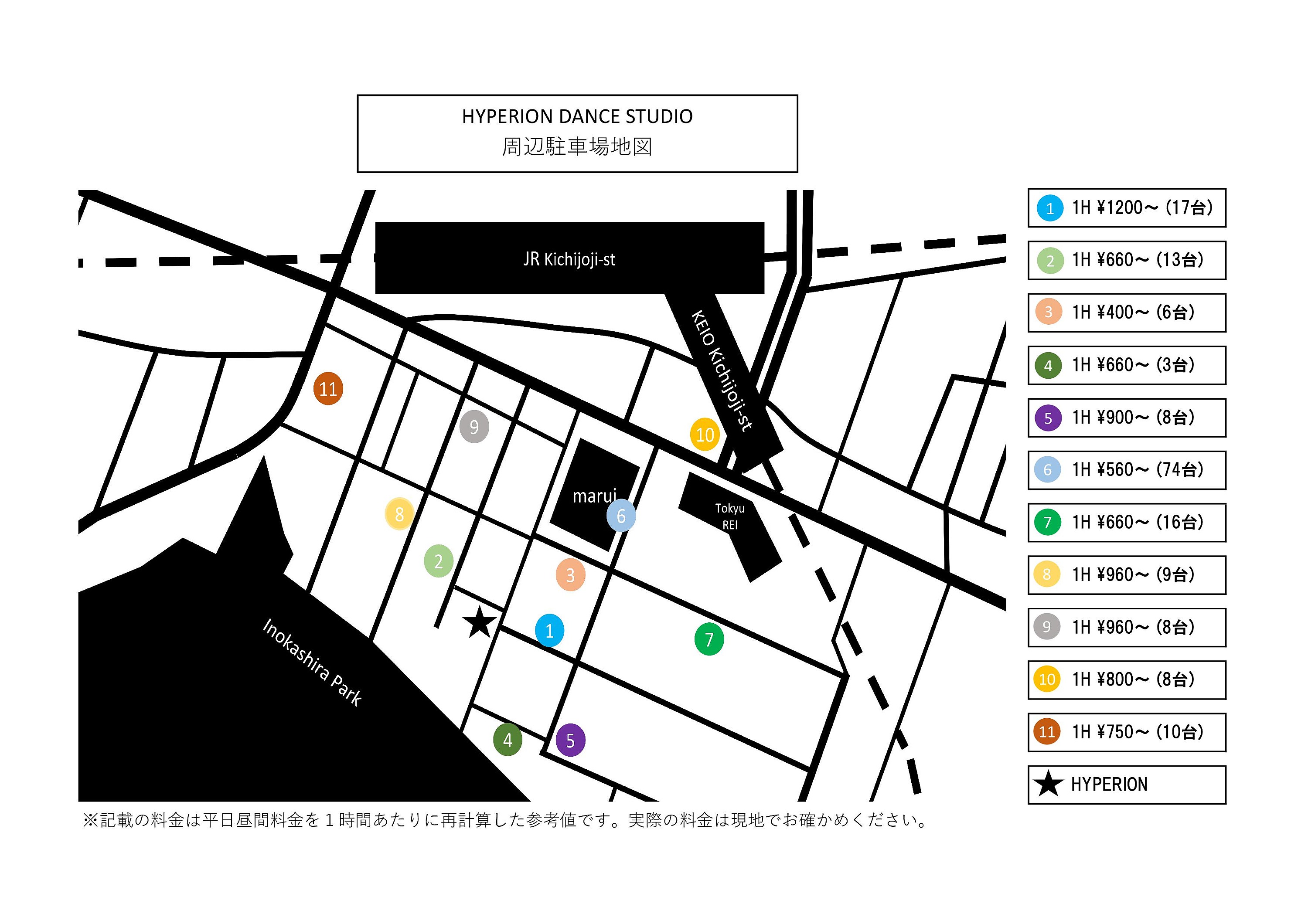 HYPERION DANCE STUDIO - Kichijojiの周辺駐車場の地図の画像