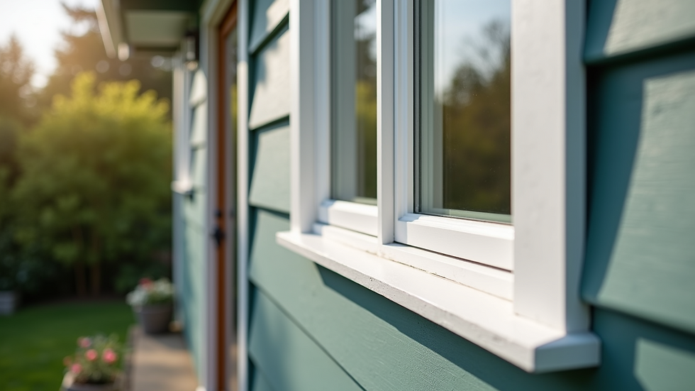 Close-up view of fiber cement siding and energy-efficient window installation