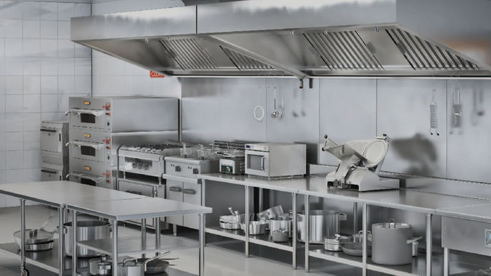 Cocina industrial preparada para un servicio de limpieza especializado