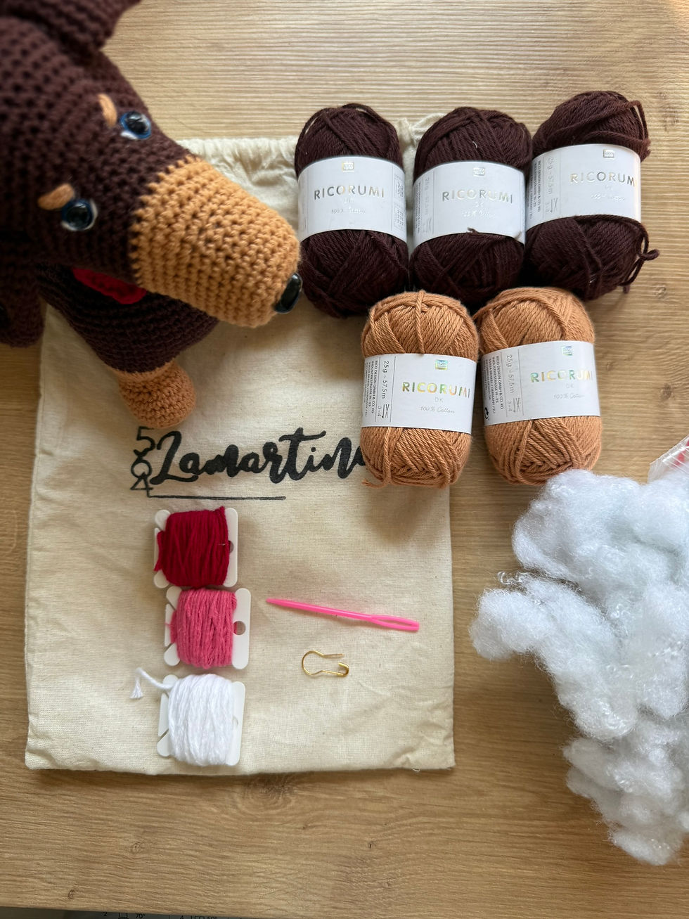 Miniature : Kit Amigurumi – Cannelle, le Teckel Bicolore | Modèle personnalisable au crochet