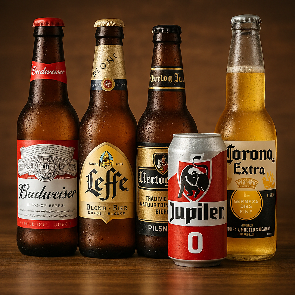 Biermerken Budweiser, leffe, hertog jan, jupiler en corona