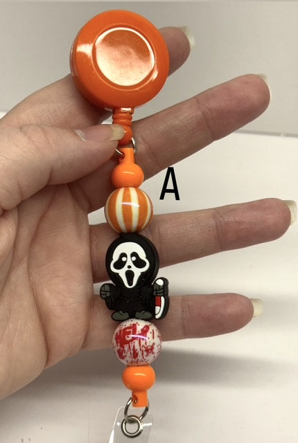 Thumbnail: Orange Ghostface Beaded Badge Reel