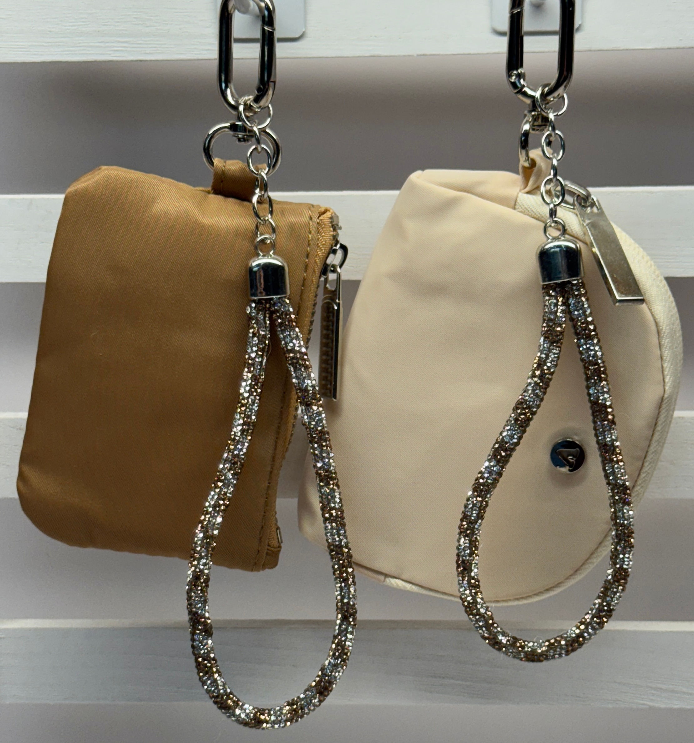 Brown and White Bling Wristlet with Coin Bag