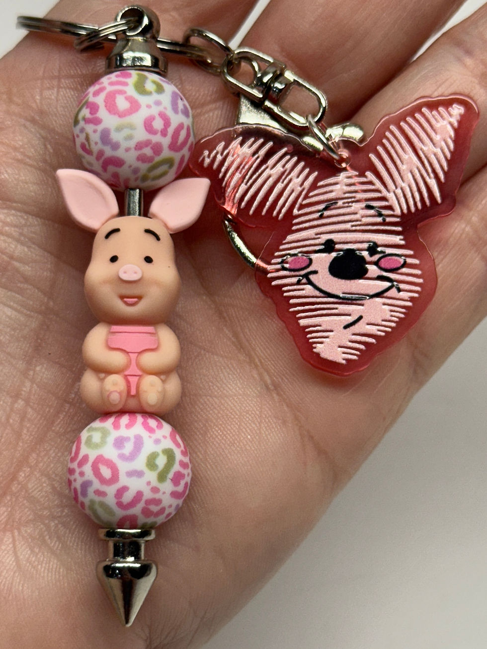 Thumbnail: Silicone Beaded Piglet, Eeyore and Tigger Keychain or Bag/Purse Charm