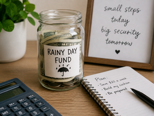 Jar saying Rainy Day Fund