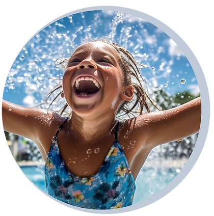 happy girl swimming