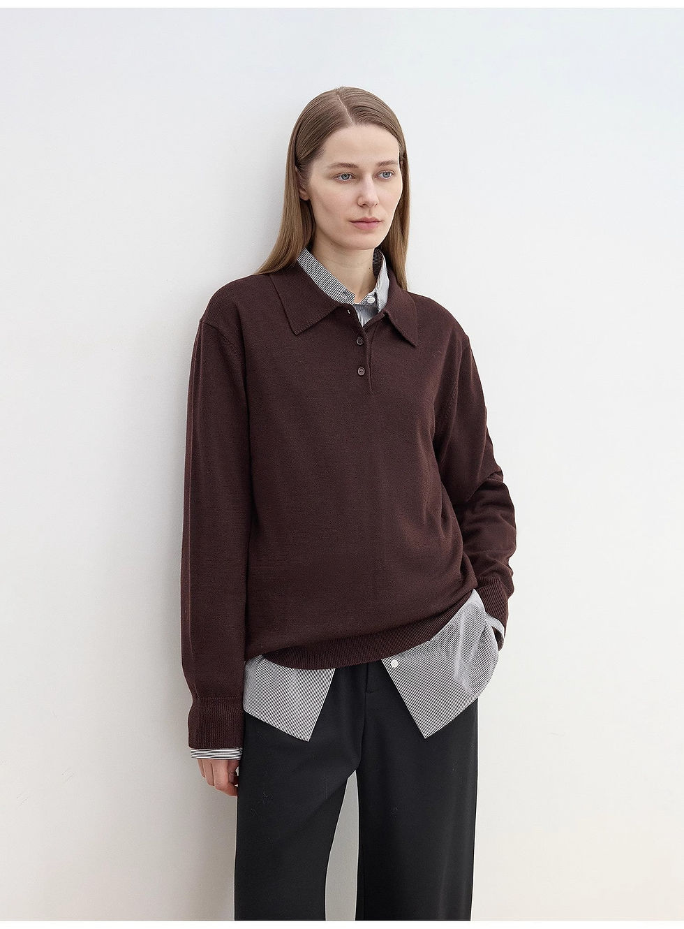 Thumbnail: "Library Diary" Machine Washable Premium Wool Women's Polo Neck Loose Top