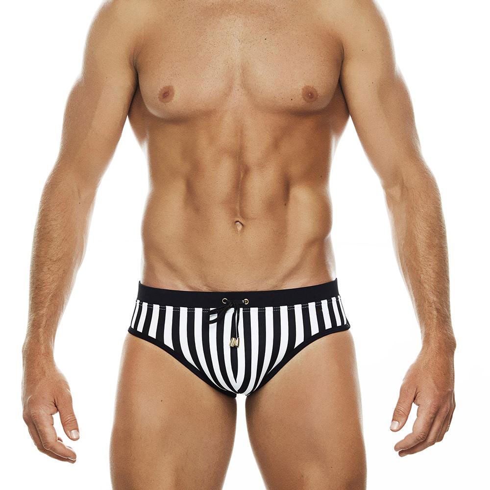 Sunga Slim Listrada Vertical com Cós Liso & Ponteiras de Luxo