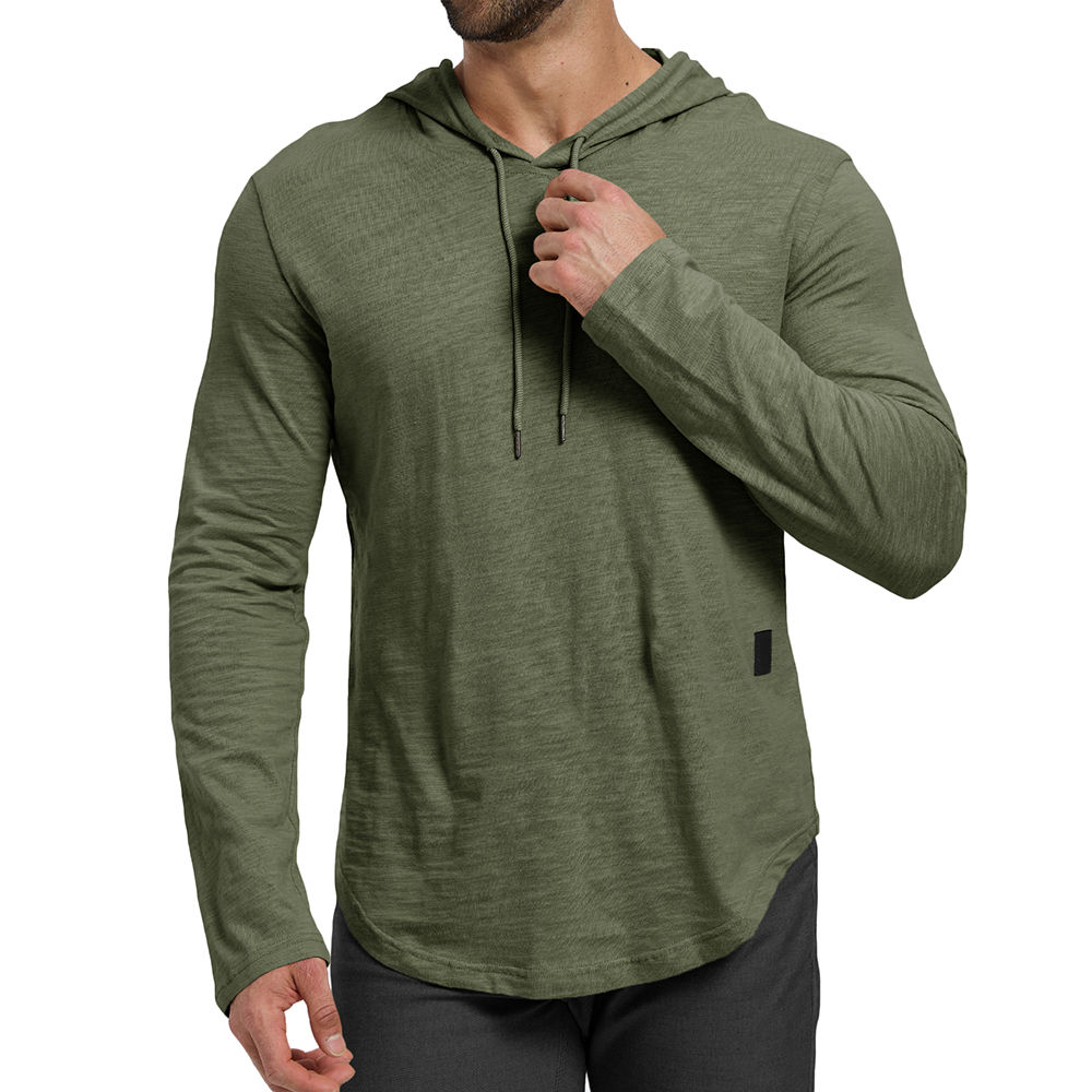 Camiseta Masculina de Manga Longa em Cor Sólida com Design de Capuz