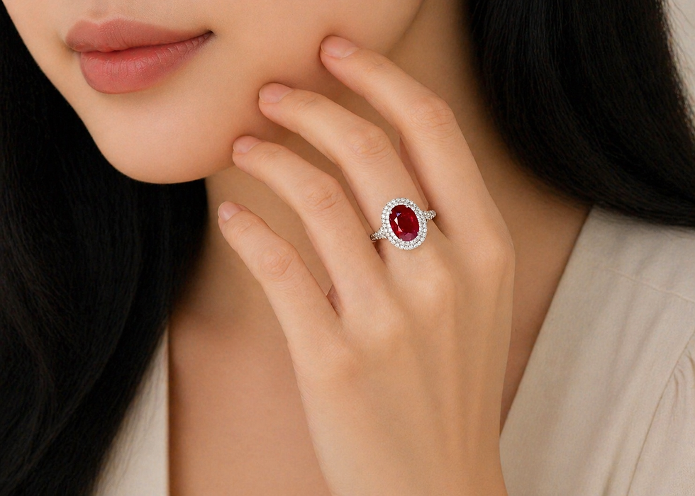 Thumbnail: 3.2ct Ruby & Diamond Halo Ring in 18K White Gold