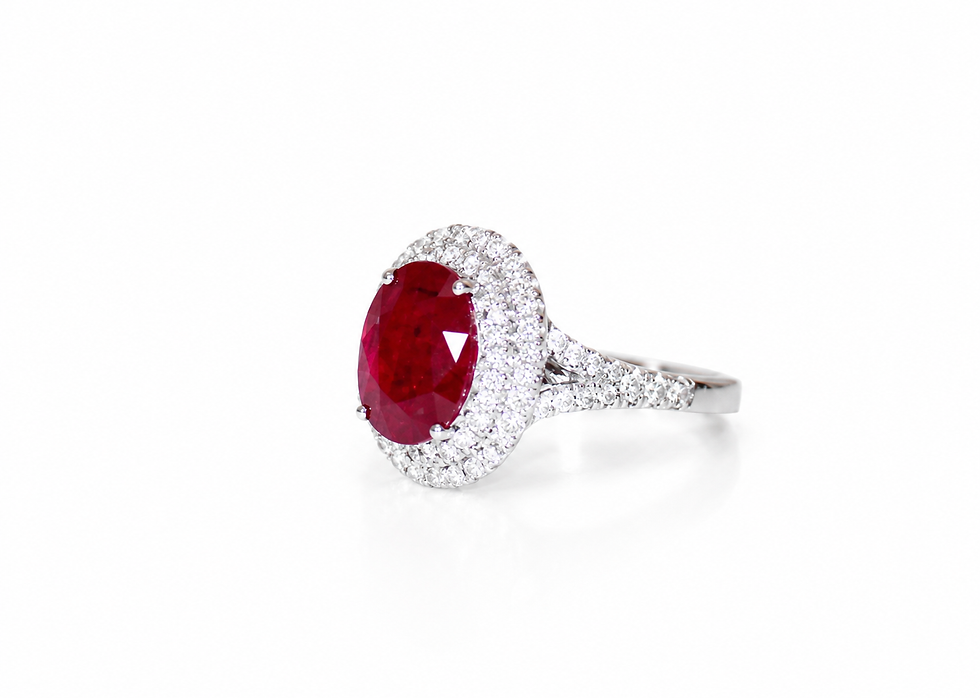 Thumbnail: 3.2ct Ruby & Diamond Halo Ring in 18K White Gold