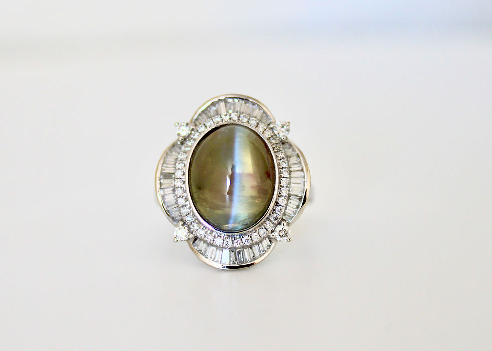 Thumbnail: Natural 6ct Cat’s Eye Chrysoberyl & Diamond Ring in 18K White Gold