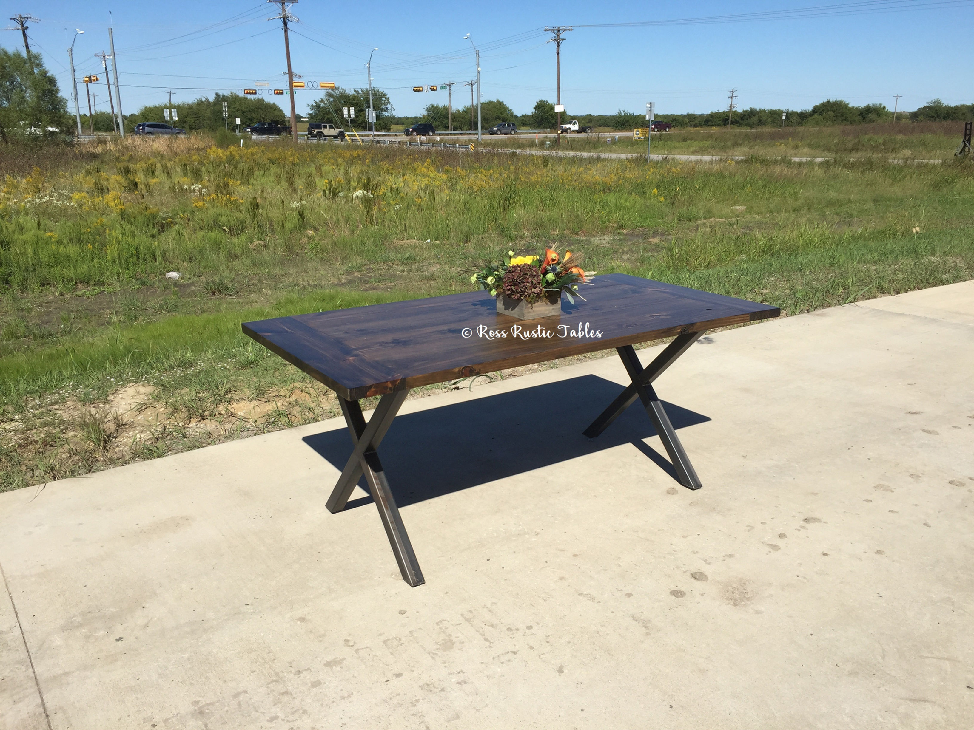 "X" Leg Metal & Wood Table