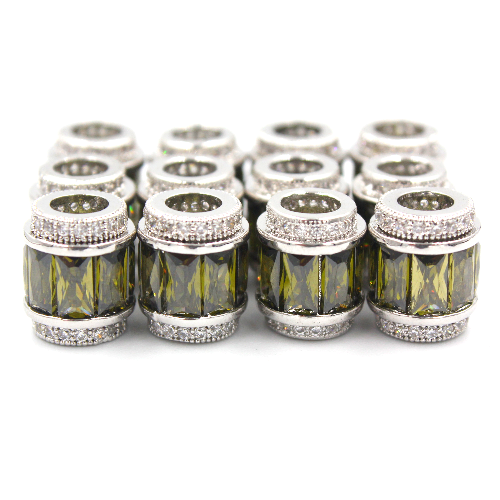 थंबनेल: Silver Micro Pave Cubic Zirconia Emerald Crystal Tube Spacer Beads