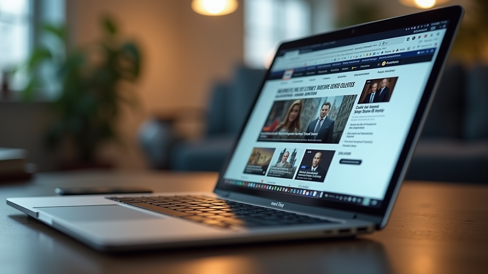 Eye-level view of a laptop screen showing a news website