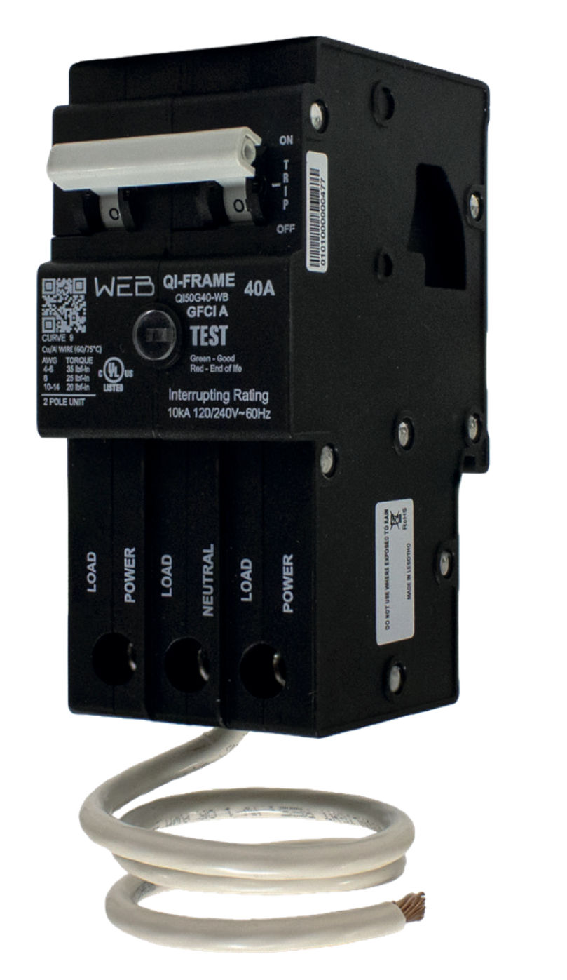 Hydraulic magnetic GFCI circuit breaker with LED indicator and self-test