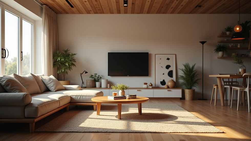 Eye-level view of a cozy living room with a welcoming atmosphere