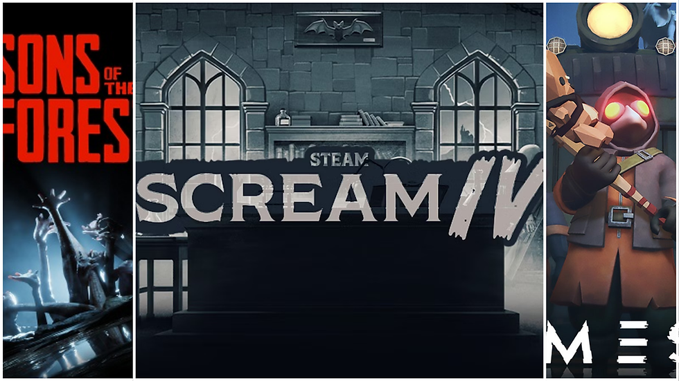 Steam Scream 4 logo with Sons of the Forest and Mimesis logos
